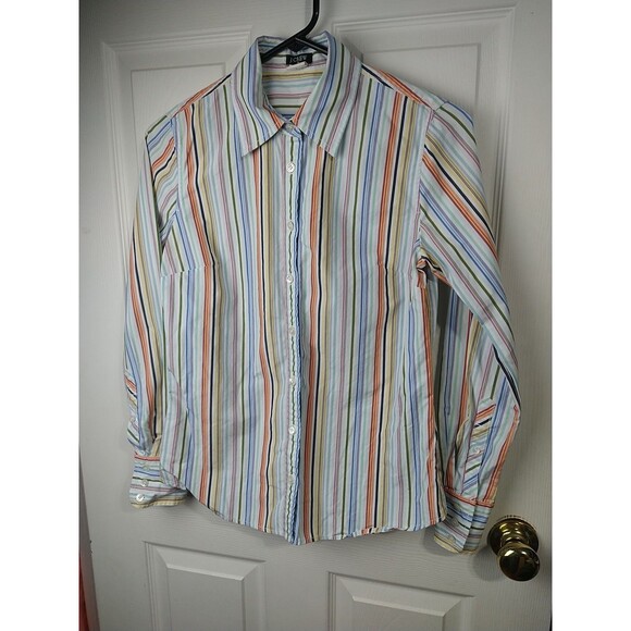 J. Crew Woman S Long Sleeve Collared Button Rainbow Striped Shirt Preppy... - Picture 2 of 9